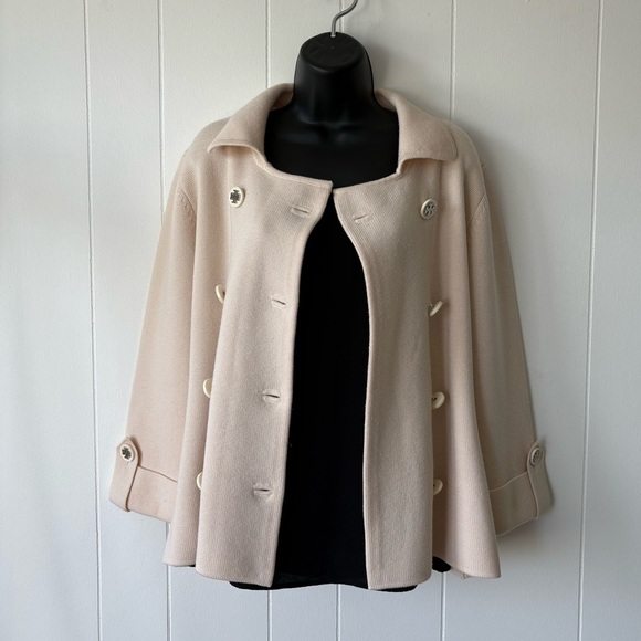 Tory Burch Merino Wool Cream Coat | Size Large - Picture 9 of 12